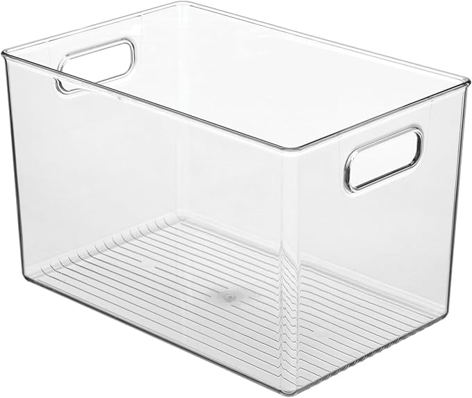 iDesign Storage Bins with Handles - Organizer Bins for Kitchen, Pantry, Bathroom, or Home Office - Set of 4 - Clear