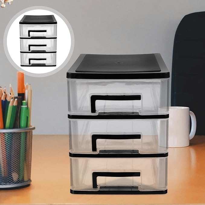 Angoily 3 Tier Plastic Drawer Type Closet, Plastic Home Office Storage Organizer, Makeup Organizer Storage Station Cube, Cosmetics Jewelry Storage Box for Home, Dorm, Office (8.46x5.90x5.12 Inch)