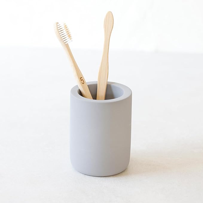 Selegna Diatomite Drying Stone Toothbrush Holder, Modern Ceramic-Look Countertop Cup with Drainage for Bathroom, Quick Drying Electric Toothbrush & Toothpaste Organizer, Stoneware Finish