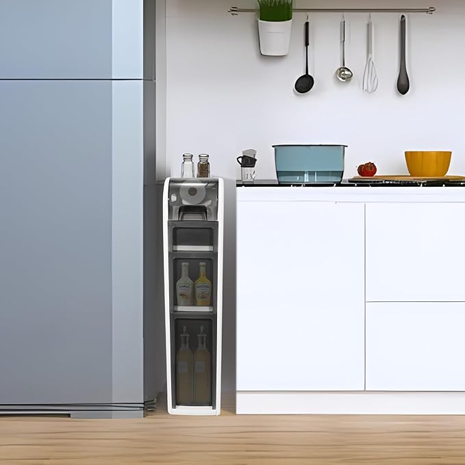 3-Tier Bathroom Floor Cabinet, Narrow Bathroom Storage Cabinet, Mobile and No Installation Required, Perfect for Small Space Laundry Rooms, Toilet Areas, and Living Room Gaps