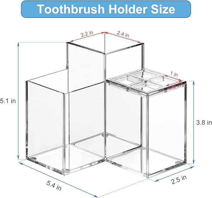 Acrylic Toothbrush Holders for Bathroom, 5 Slots Toothbrush and Toothpaste Storage Organizer Holder, Home Decor for Bathroom Accessories Organizer