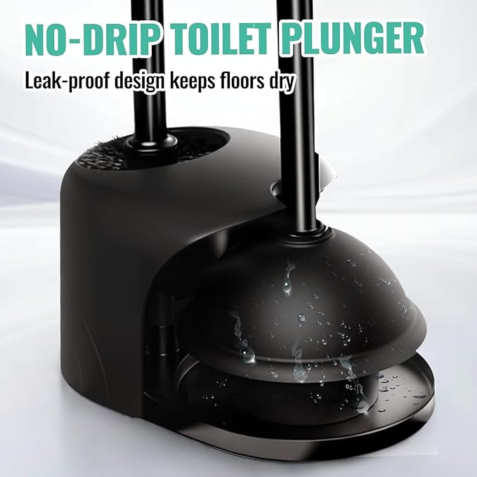 2 Pack 4 in 1 Toilet Brush and Plunger Set with Crevice Cleaning Brush, Toilet Plunger and Brush Set with Extra Long Handle, Plungers for Bathroom Accessories, Toilet Plunger with Holder, Dark Black