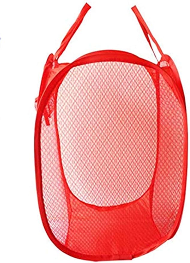 Portable Pop-Up Mesh Laundry Hamper With Pocket Baby Clothes Basket Sorter Small Camper Hampers For Organized Items Red