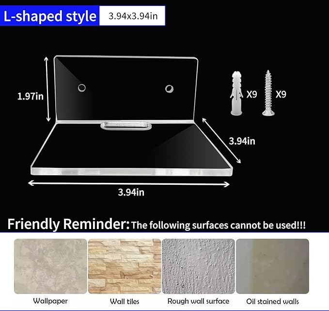 Acrylic Wall Shelves,Clear Floating Shelves for Display (4 Pieces with Holes)