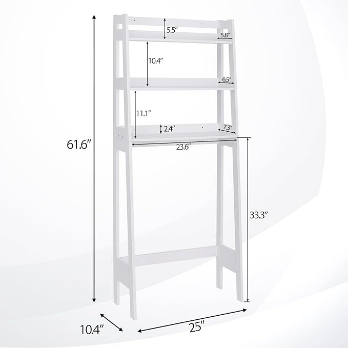 SUPER DEAL 3 Tiers Over The Toilet Bathroom Storage Shelf, Freestanding Wooden Bathroom Organizer Rack with Shelves for Laundry Restroom, White