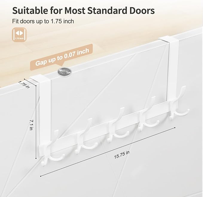 Optish Door Hanger Hook, Over The Door Hooks for Hanging, Over The Door Towel Racks for Bathroom (1Pack, White, Fit 1-3/4" Doors)