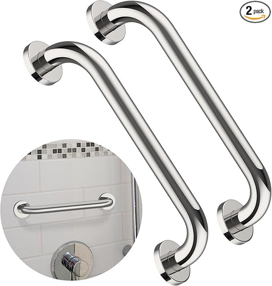 2 Pack 12 Inch Shower Grab Bar, ZUEXT Chrome Stainless Steel Bathroom Grab Bar, Shower Handle, Bathroom Balance Bar, Safety Hand Rail Support - Handicap, Elderly, Injury, Senior Assist Bath Handle