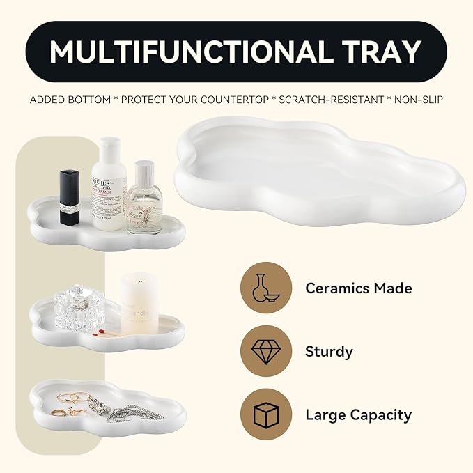 3-Piece White Ceramic Bathroom Accessories Set with Tray, Lotion Dispenser, and Tumbler for a Luxurious Bath Experience