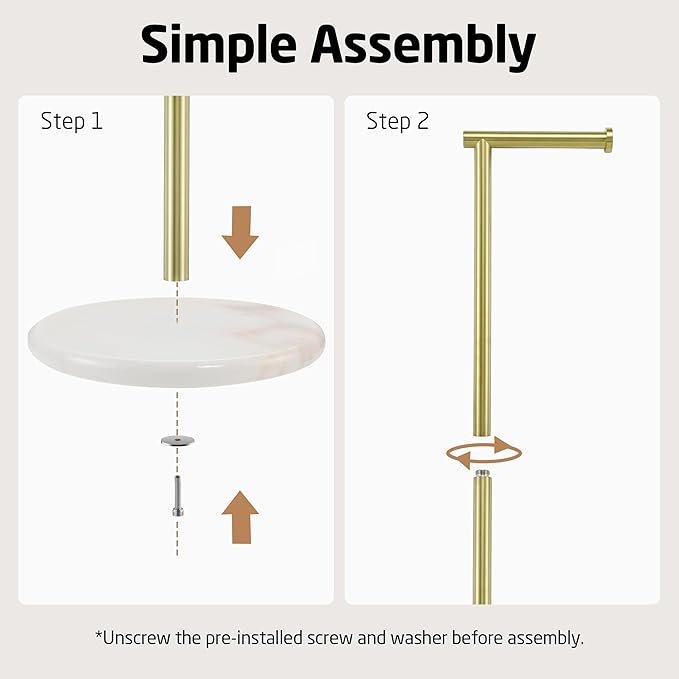 KES Extra High Gold Toilet Paper Holder Freestanding 26", Toilet Paper Holder Stand with Natural Marble Base, Floor Free StandingToilet Paper Holder 18/8 Stainless Steel Brushed Gold, BPH284S66-BZ