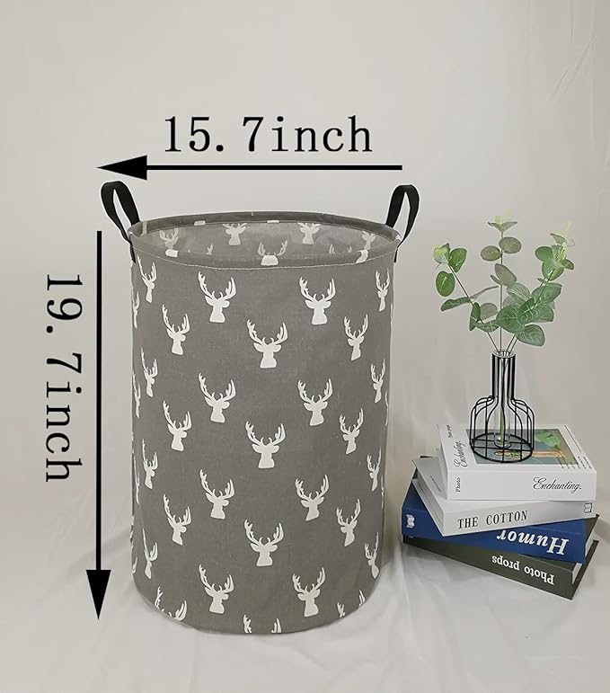 Kids Laundry Hamper Clothes Gift Basket Storage Laundry Baskets Organizer Bin with Handles for Nursery Room (Grey deer)