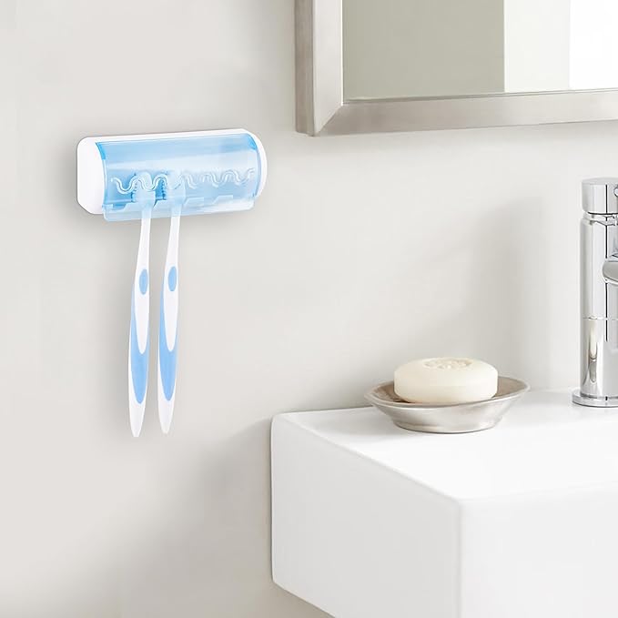 1 PCS Self Adhesive Toothbrush Holder with Cover for Bathroom, 5-Slot Wall Mounted Toothbrush Organizer Rack for Shower, Dorm, Cabinet