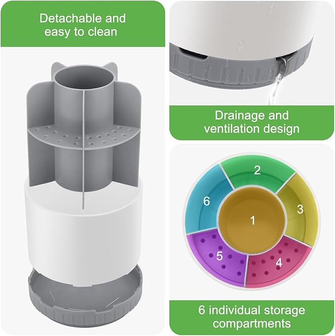 GFWARE Toothbrush Holders for Bathrooms - White Rotating Kids Electric Toothbrush and Toothpaste Holder, Detachable 6 Slots Tooth Brush Organizer Bathroom Countertop Storage