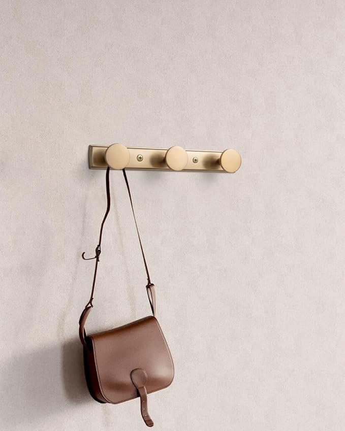 Goo-Ki Champagne Bronze Coat Rack Wall Mount with Escutcheon Backplate, Modern Heavy Duty Zinc Alloy Coat Hooks, Soft Gold Hat and Towel Hanger Rail for Entryway, Bathroom and Mudroom (3 Hooks)