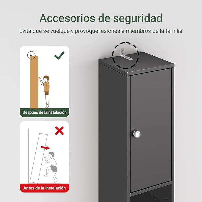 Haotian Narrow Bathroom Storage Cabinet, Tall Slim Bathroom Organizers and Storage for Small Spaces, Freestanding Skinny Cabinet with Doors and Shelves for Tight Corners Black BZR34-SCH
