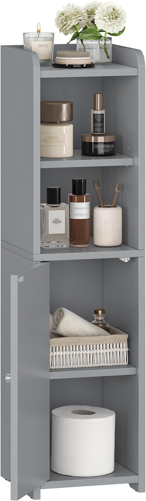 Hzuaneri Bathroom Storage Cabinet, Corner Floor Cabinet with Doors and Adjustable Shelf, Narrow Toilet Paper Cabinets, Bathroom Organizer for Small Spaces, Gray BC19721X