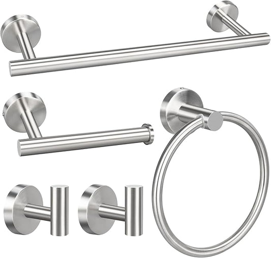 5pcs Bathroom Hardware Set, Brushed Nickel Bathroom Hardware Set, Including 16" Hand Towel Bars, Toilet Paper Holders, Towel Rings, Robe Towel Hooks