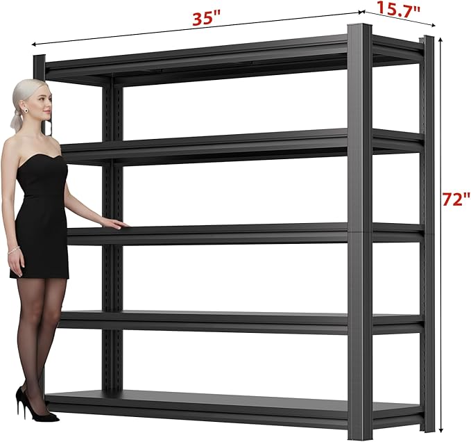 5-Tier Metal Garage Shelving Unit | Adjustable Garage Shelving, Store Shelving, 2,500-Pound Capacity, 72 x 35.92 x 16 Inches, Easy to Assemble, Ideal for Garage and Basement Storage(72H*35.92W*16D)
