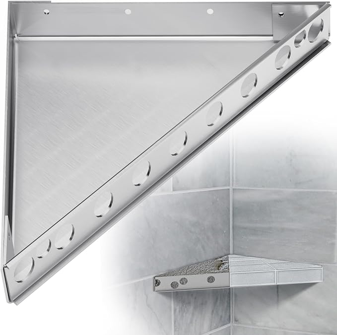 Floating Corner Shower Bench Kit - Custom Corner Shower Seat for Bathroom Remodel, Wall Mount Floating Shelf Serves as Shower Stool, Shaving Foot Rest & Storage, 22"x22"x31"