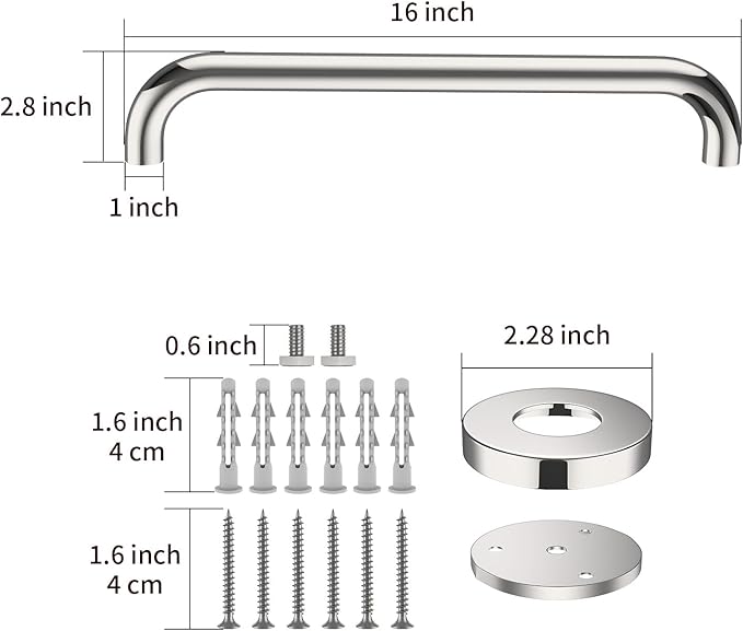 2 Pack 16 Inch Shower Grab Bar, ZUEXT Chrome Stainless Steel Bathroom Grab Bar, Shower Handle, Bathroom Balance Bar, Safety Hand Rail Support - Handicap, Elderly, Injury, Senior Assist Bath Handle
