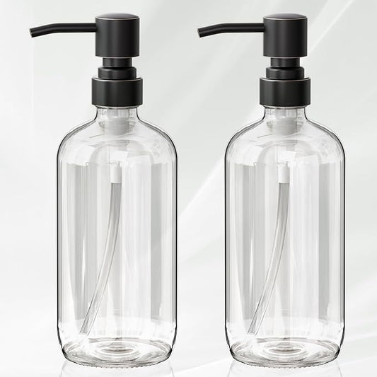 AmazerBath Glass Soap Dispenser, 2-Pack Clear Glass Soap Dispenser with Pump Bronze Rustproof, 17 Oz Bathroom Hand Soap Dispenser Bottle for Liquid Lotion, Kitchen Dish Soap Dispenser