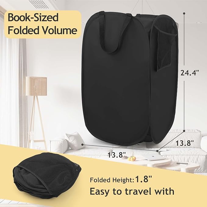 House Again Upgraded Polyester Pop-up Laundry Hamper, 70L (18.5 Gal) Laundry Basket with Durable Handles Solid Bottom High Carbon Steel Frame and Side Pocket, Easy to Open and Fold Flat for Storage