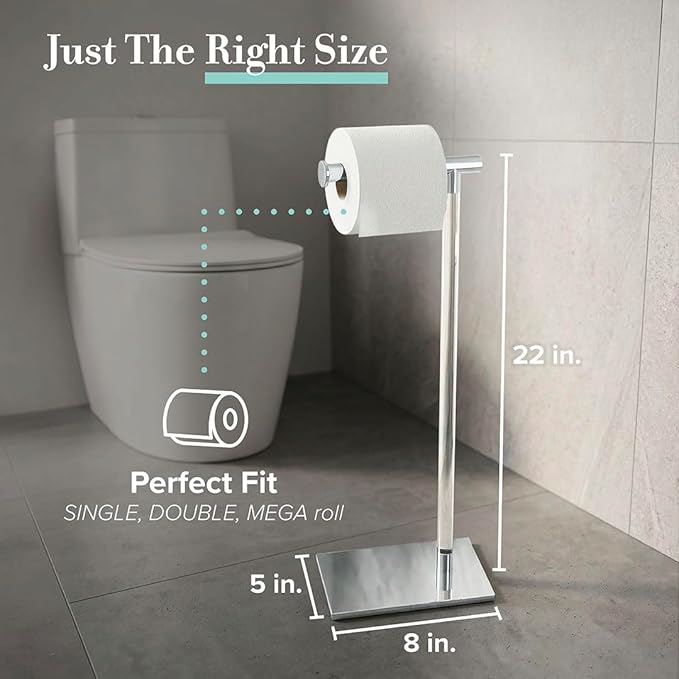 Gatco 1331C Modern Rectangle Base Freestanding Toilet Paper Holder 22.25" Chrome/Acrylic with Weighted Base
