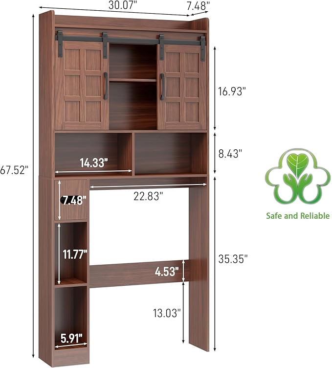 Halitaa Over The Toilet Storage Cabinet, Farmhouse Storage Cabinet Over Toilet with Sliding Doors，Home Space-Saving Toilet Rack, for Bathroom, Restroom, Laundry. Walnut
