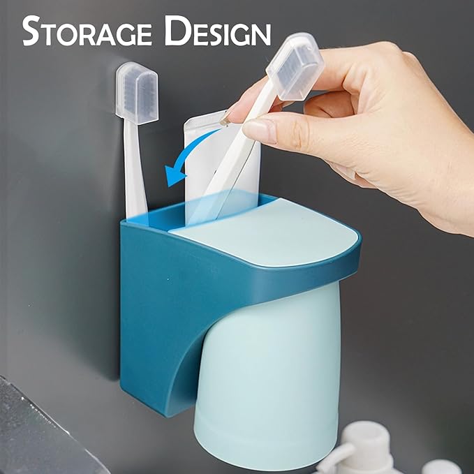 Magnetic Cup 2 in 1 Toothbrush Holder for Bathroom,Wall Mounted Drill-Free Electric Toothbrushes Storage Organizer Space Saving, for Waterpik Oral-B, Family Father Mother and Son/Daughter (Rosepink)