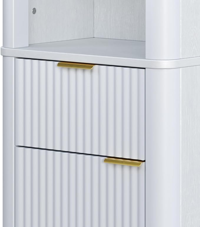 XIAO WEI 68" Tall Bathroom Storage Cabinet, Narrow Bathroom Storage Cabinets with 3 Adjustable Shelves, Slim Wooden Storage Cabinet with 1 Drawer & Door for Bathroom, White