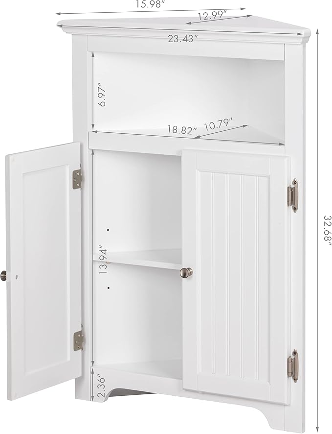 UTEX Bathroom Corner Storage Cabinet, Small Floor Corner Cabinet with Doors and Adjustable Shelves, Freestanding Narrow Storage Organizer for Bathroom, Kitchen, Living Room, White | Floor Corner Cabinet, Doors, Adjustable Shelves, Freestanding, Narrow ...