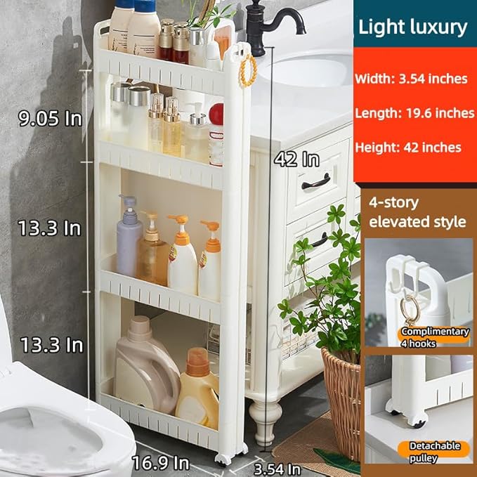 Slim Storage Car Durable Slim Storage Cabinet with Wheels Narrow Shelf Rack for Kitchen,Bathroom,Study,Office,Etc (4 Tier elevated)