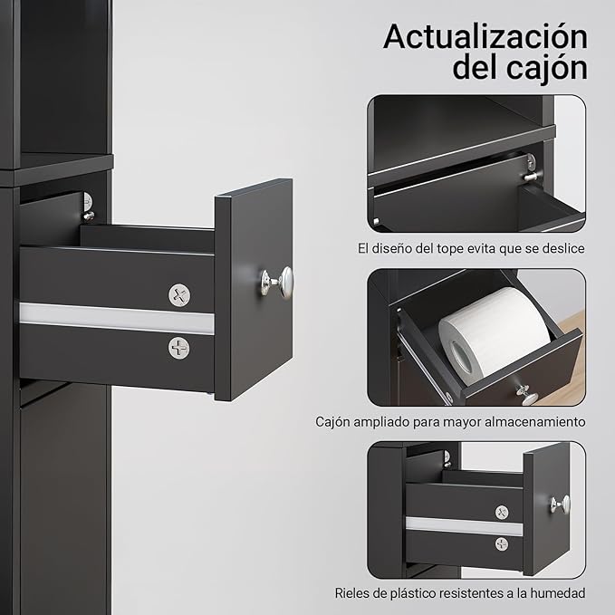 Haotian Narrow Bathroom Storage Cabinet, Tall Slim Bathroom Organizers and Storage for Small Spaces, Freestanding Skinny Cabinet with Doors and Shelves for Tight Corners Black BZR34-SCH
