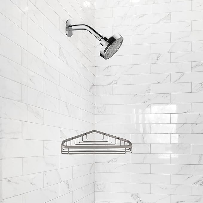 Design House Sturdy Stainless Steel Corner Shower Caddy Basket, 9.5-Inch, Satin Nickel, Wall Mounted – Design House, 588921-SS