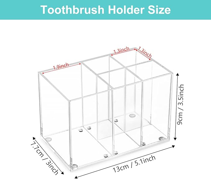 Acrylic Toothbrush Holder for Bathrooms, 5 Slots Clear Toothbrush Holder, Bathroom Accessories Organizer for Toothpaste and Toothbrush