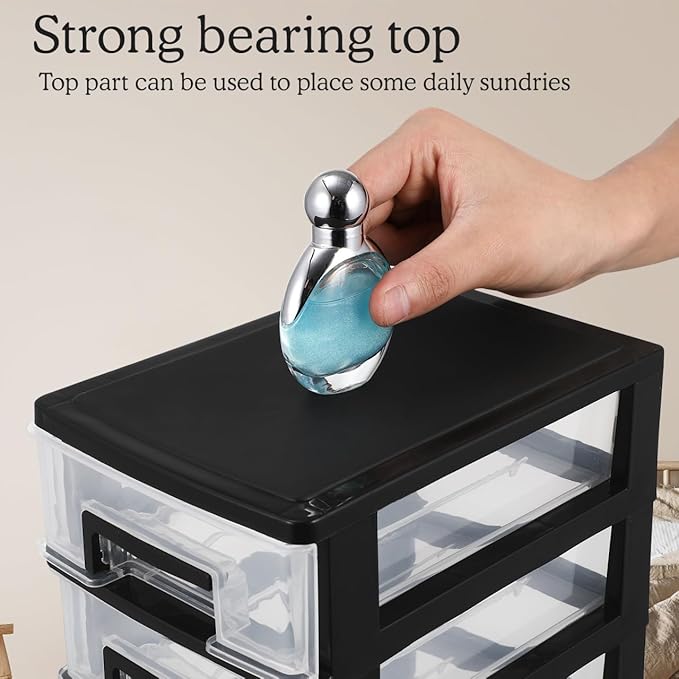 Angoily 5-Tier Plastic Drawer Storage Cabinet Portable Desktop Organizer for Office Study Cosmetics Sundries Holder 12.40X8.66X5.98In