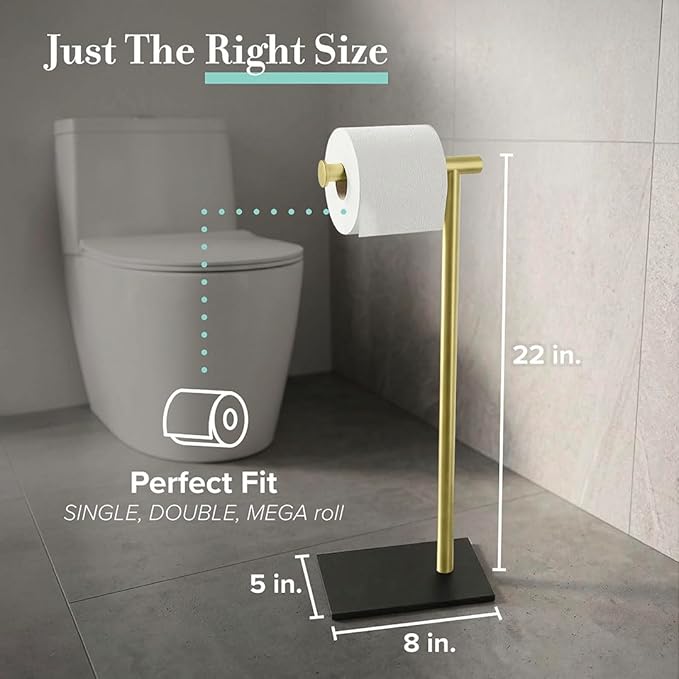 Gatco 1431MXB Modern Rectangle Base Freestanding Toilet Paper Holder, 21.25", Matte Black Brushed Brass, with Weighted Base