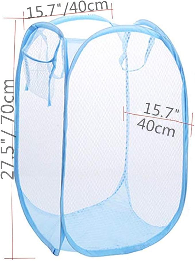 Portable Extra Large Rectangle Pop-Up Clothes Basket Tall Laundry Mesh Hamper With Handles Space Saving Storage Bin,Sky Blue
