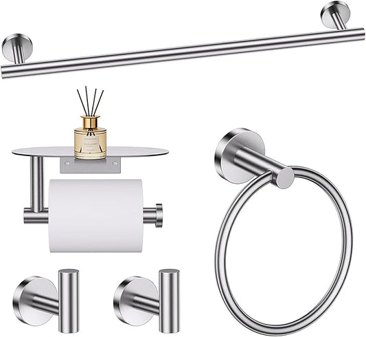 TURS Brushed 5 Piece Bathroom Hardware Set, SUS304 Stainless Steel Bath Towel Bar Set, Bathroom Towel Rack Set Wall Mounted