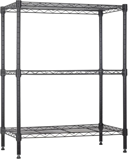 3-Tier Metal Wire Shelving Unit, Heavy Duty Adjustable Storage Rack for Laundry Room, Pantry, Kitchen, Garage Organization and Storage, Small Space Shelves (Black, 23"L × 13.2"W × 30.2"H)