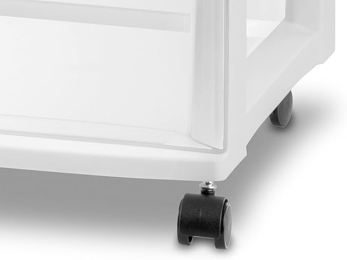 Sterilite 2 Pack Wide 3 Drawer Storage Cart, Plastic Organizer with Wheels, White - Multipurpose Bin for Clothes, Accessories, or Home Accessories