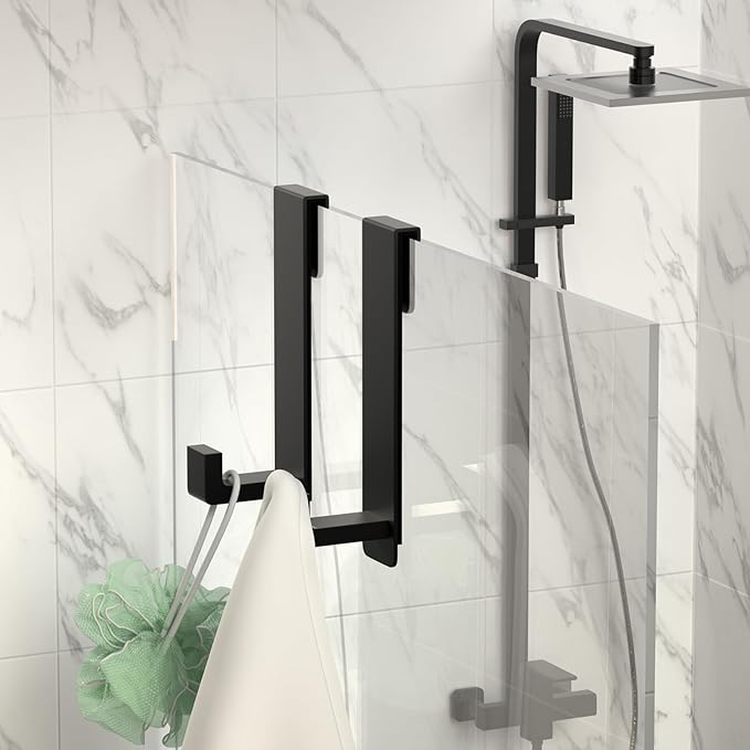 WUIVIUT Heavy-Duty Stainless Steel Over The Glass Door Shower Hooks - Towel Hooks for Frameless Shower Glass Door Bathroom Holder for Washroom(L Shape 2 Pack, Fits 3/8'' Thick)