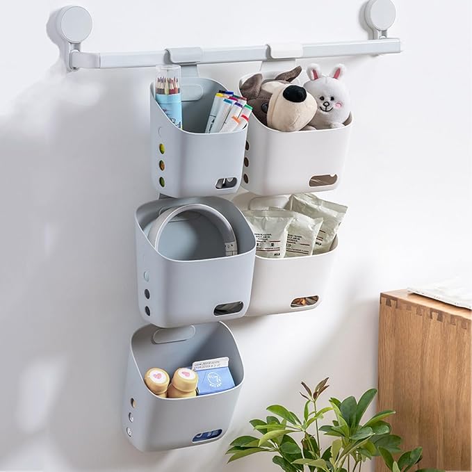 3 Pcs Hanging Shower Basket Caddy, Portable Walll Storage Organizer with Hooks for Bathroom Kithcen Dorm College, White
