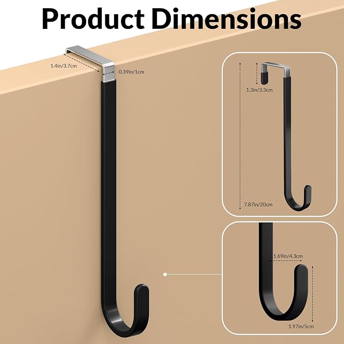 4 Pack Door Hooks for Hanging Clothes & Towels, Heavy Duty Over The Door Organizer Rack for Purses, Hats, Fits Most Standard Interior Doors (Up to 1.4")