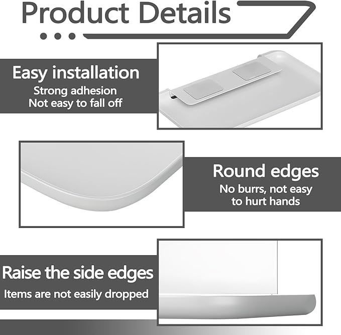 2 Pack White PP Folding Wall Shelf, 6.8" x 4.3" & 11" x 6.3" Foldable Adhesive Shelves, Small Fold-Down Wall Storage Tray for Bathroom Toilet Kitchen Phone Towel