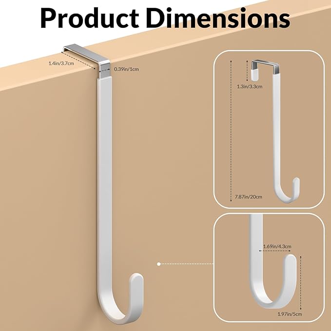 Over The Door Hooks 4 Pack, Heavy Duty Door Hanger Hooks with Non-Slip Pads, Stainless Steel Over Door Hook Organizer Holds up to 30LB Each for Towels, Coats, Bags & Hats