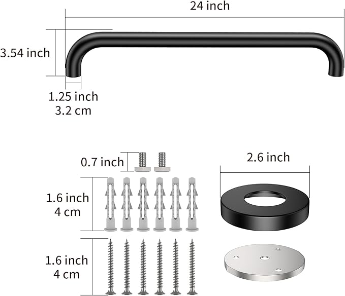2 Pack 24 Inch Black Shower Grab Bars, ZUEXT Stainless Steel Bathroom Wall Grab Bar Handle, Shower Balance Bar, Safety Hand Rail Support,Handicap Elderly Senior Assist Bath Grab Handle(1.25" Diameter)