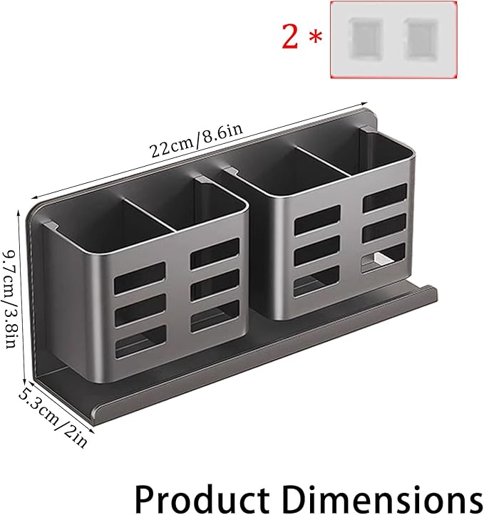 Aluminum Toothbrush Holder Self-Adhesive Hanging Bracket Shower Toothbrush Razor Holder Suitable for Toothbrush, Toothpaste, Razor and Comb etc Bathroom Storage