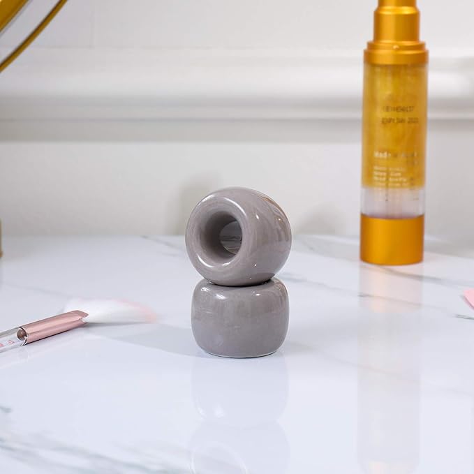 AirMoon Mini Ceramic Toothbrush Holder for Bathroom - Grey Small Countertop Organizer, Easy Clean Toothbrush Stand, Suit for Electric Toothbrush Head, Pens & Coffee Spoon, Pack of 2
