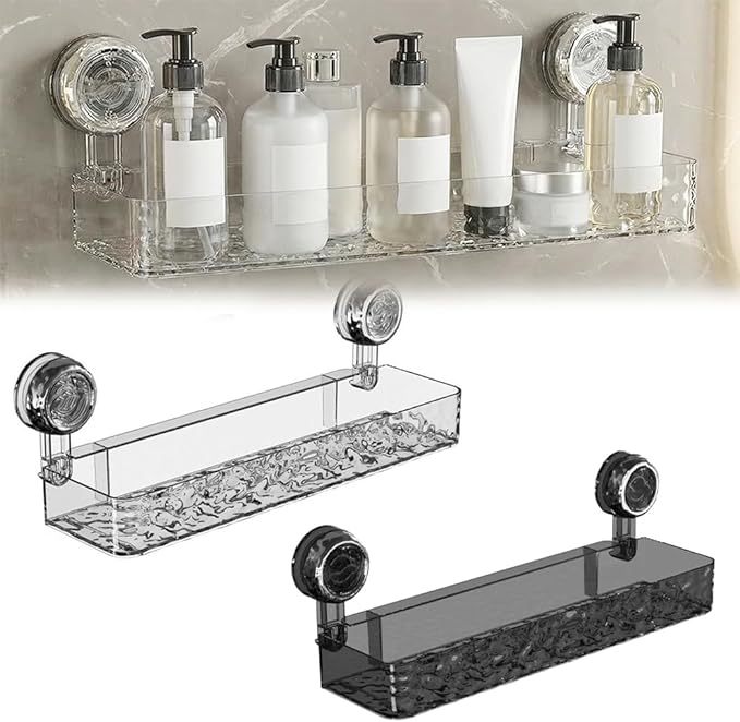 LECDOA Corrugated Suction Cup Storage Holder, 2025 New Movable Shower Shelf Suction Cup, No-Drill Wall-Mounted Storage Shelf, Luxury-Style Glacier Pattern (White+Black)