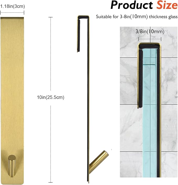 Kontoyo Shower Door Hooks(10 Inch),Extended Over Door Hooks for Bathroom Frameless Glass Shower Door,Stainless Steel Towel Hooks,Heavy Duty Rack Hooks for Robe,Towel-2 Pack-Gold